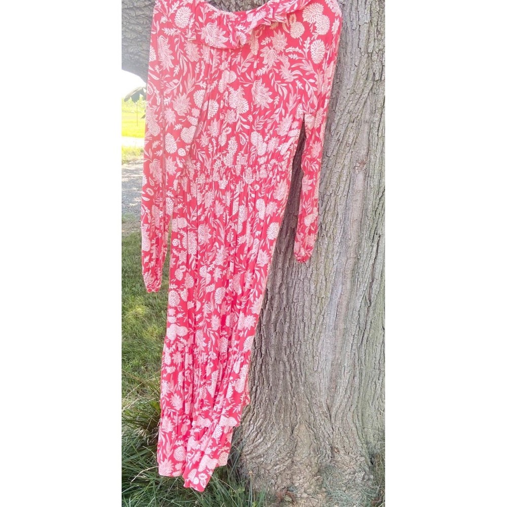 Universal Thread Women’s Red/White Floral V-Neck Long Sleeve Ruffled dress, XS - Picture 2 of 5